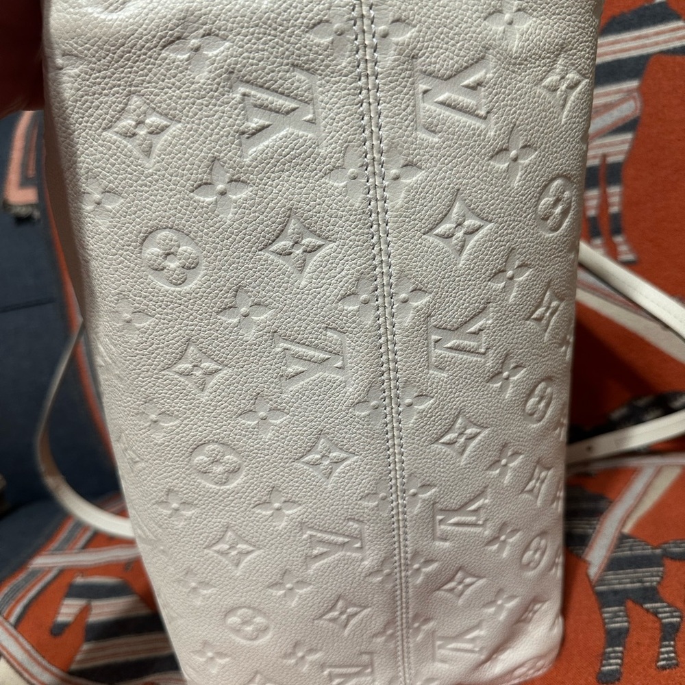 Louis Vuitton Cream Embossed Monogram Tote with Gold Hardware - Picture 9 of 16